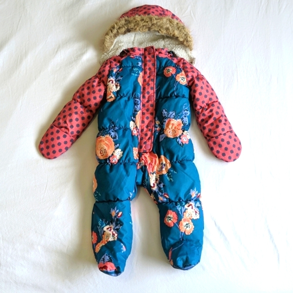 matilda jane floral rosy cheeks bunting snowsuit faux fur 6-12 months baby girl
